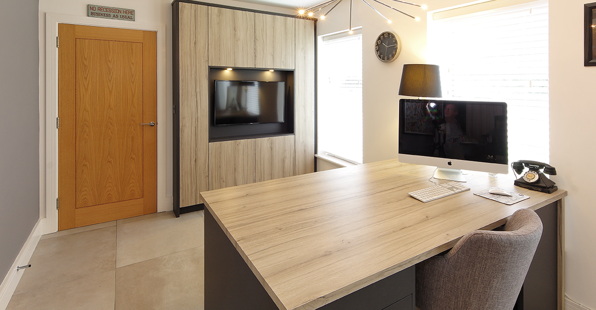 viynl wrapped matt dark grey & oak bespoke study